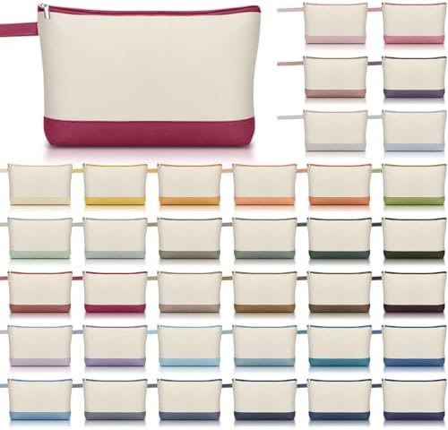 36 Pcs Blank Canvas Makeup Bags with Zipper DIY Craft Morandi Cosmetic Bags Bulk Heat Transfer Travel Toiletry Pouch for Women Colleagues Friends Christmas Vacation