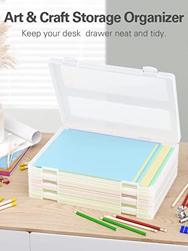 4-Pack A4 Plastic Paper Organizer Box, Scrapbook Storage for 8.5” x 11” Letter Papers, Portable Document Holder, Photo Storage Box Sticker Art Supplies Organizers, 12” x 9” Inner Size