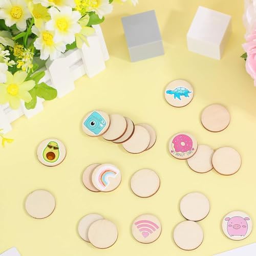 300 Pcs Unfinished Wood Circle Round Disc Blank Natural Wooden Cutout Ornaments for Decoration DIY Craft Art Supplies (Round 1 x 1 x 0.12 inches)