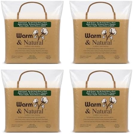 The Warm Company - Warm & Natural Cotton Quilt Batting – 4-Pack King Size Batts 120" x 124" – Premium Quilt & Craft Batting for Sewing & Quilting Projects