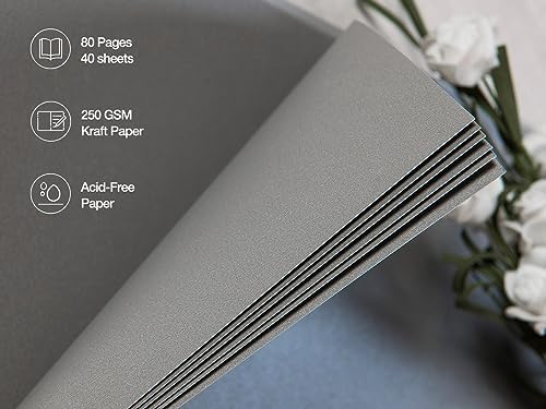 potricher 10 x 10 Inch DIY Scrapbook Photo Album 80 Pages, Gray | Thick Kraft Paper Scrap Book Photo Albums, Memory Book for Wedding, Anniversary, Baby, Family, Travel, DIY Projects