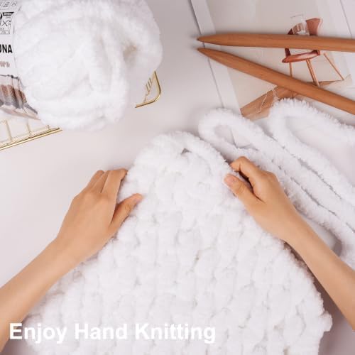 Chunky Yarn for Hand Knitting, #10 Chunky Blanket Chenille Yarn, Large Bulky Thick Jumbo Yarn, Super Chunky Knit Yarn for Crocheting, 8 Skein (8 oz 22 yds Each Skein), Pure White