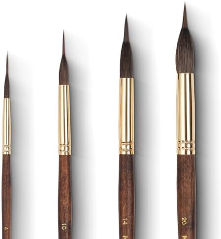 Nicpro 4 PCS Watercolor Brushes Professional, Extended Needle Point Brush Set, Sable Watercolor Brushes with Synthetic Extra Long Tip for Fine Detailing - Watercolor Acrylic Gouache Inks Painting