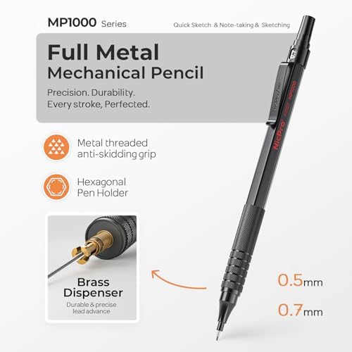 Nicpro 2 PCS Mechanical Pencil 0.5mm & 0.7 mm with Case