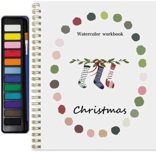 Watercolor Workbook for Adults & Beginners: 12 Colors Paint Set with Brush, Foldable Painting Kit for Christmas– Ideal Gift(Christmas)