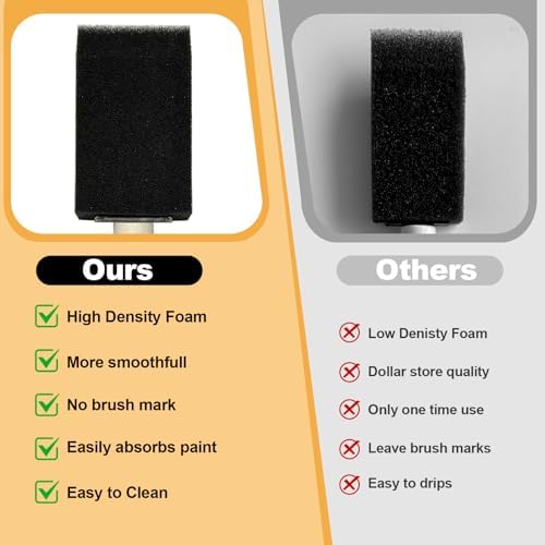50pcs 1" Foam Brush with High Density Foam, Sponge Brush for Acrylic Paint, Staining, Varnish, DIY Craft & Wood Furniture