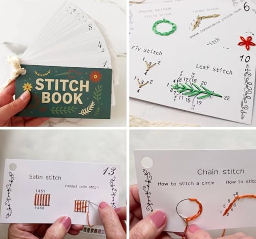 Embroidery Kit for Beginners Adults, No Tracing Pre-Punched Stitch Cards, 15 Stitch Practice Set with Video Tutorials, Needles and Thread, Hand Embroidery Starter Kit