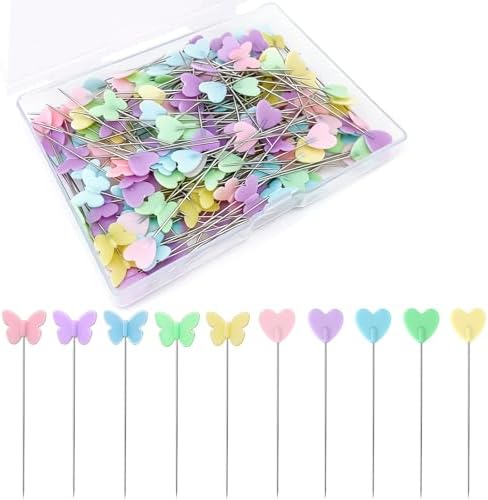 Elisel 200 pcs Multicolor Straight Pins Straight Quilting Pins Craft Positioning Pins Fixed Sewing Marker Needle for Crafting Dressmaker and Other Crafts Making (Love Hearts and Butterflies)