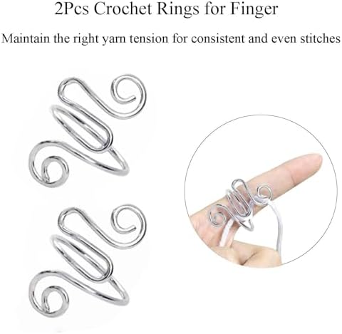 2Pcs Crochet Rings for Finger, Adjustable Open Yarn Guide Crochet Tension Ring for Crocheting Knitting Accessories Supplies Metal Yarn Tension Loop Ring for Finger (Silver)