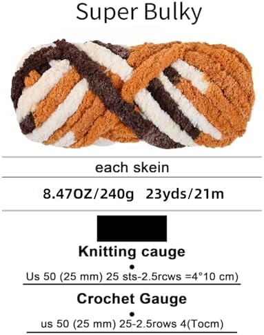 Chunky Chenille Yarn - Bulky Thick Fluffy Yarn for Crocheting and Knitting Blankets, Soft Plush Yarn, 8 Jumbo Pack 30.5 (Cappuccino)