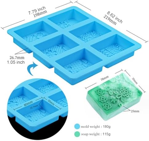 Silicone Soap Molds, 3D Detailed Flower & Rectangular Lace Pattern | Soap Molds for Soap Making, DIY Handmade Soap, Candle Wax Mold, Lotion Bar, Reusable, Wedding Favors
