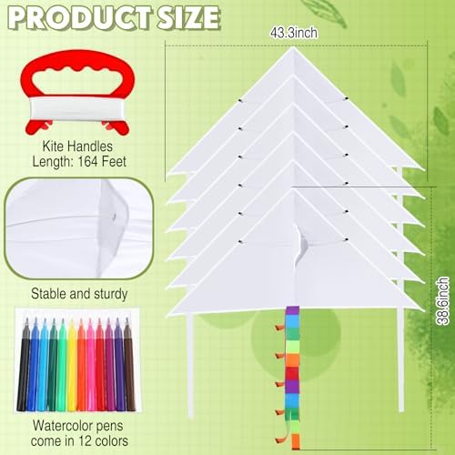 Libima 100 Pcs DIY Blank Kites for Kids Bulk Large Kite Making Kit Easy to Fly Set Party with Watercolor Pens and String Decorating Coloring Party Set for Craft Outdoor Games (Triangle)