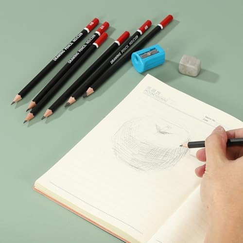 PATIKIL 5B Drawing Pencils for Sketching, 12PCS Sketch Pencils for Drawing Art Pencils Graphite Wood Pre-sharpened for Drawing Sketching Artists, 5B Pencils Black Red Rod