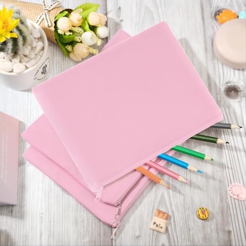 Gejoy 10 Pack Blank Canvas Cosmetic Bags Zipper Pouch DIY,M,Pink