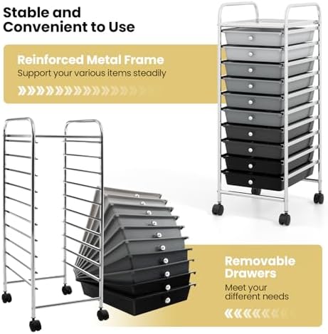COSTWAY 10-Drawer Rolling Storage Cart, Utility Mobile Trolley