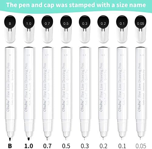 Ohuhu Fineliner Micro Drawing Pens: 8-size Tips (Ultra-fine, Fine & Brush) | Waterproof Pigment Black Ink for Illustration Drawing Journaling Sketching for Artist Beginners