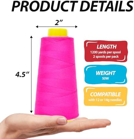 Mandala Crafts Hot Pink Mercerized Cotton Thread Cones for Sewing Quilting