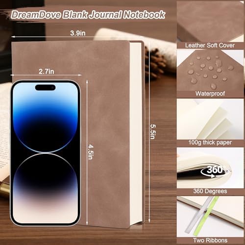 Thick Blank Journal Notebook 400 Pages , A6 Unlined Plain Sketchbook , 100gsm Thick Paper Hardcover Soft Leather Cover, No Lines Drawing Pad Memo Diary Writing Art Notepad ，3.9 × 5.5 Upgrade Page (khaki)
