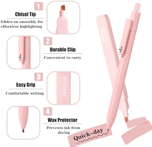 Vitoler Aesthetic Highlighters & Black Gel Pens 12 Pack,No Bleed | Fast Drying Pens for Teacher Nurse Bible Journaling Planner Mothers Day Gifts