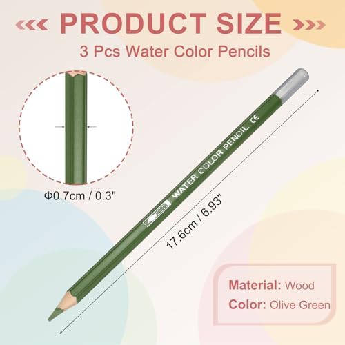 PATIKIL Watercolor Pencils, Olive Green Color Pencil Set Sketch Coloring Drawing Colored Pencils Bulk Artist Drawing Supplies for Adult Coloring Book Blending, 3 Pcs