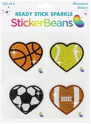 StickerBeans® Rhinestone Stickers - Sporty Sticker Pack, 2” x 2” Each Unique Sparkly Cut-to-Shape for Collecting, Trading, Decorating Laptops, Phone Cases, Scrapbooks