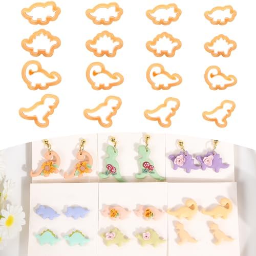 Puocaon Cute Dinosaur Clay Cutters - 16 Pcs Dinosaur Clay Cutters for Earrings, 4 Shapes × 4 Sizes