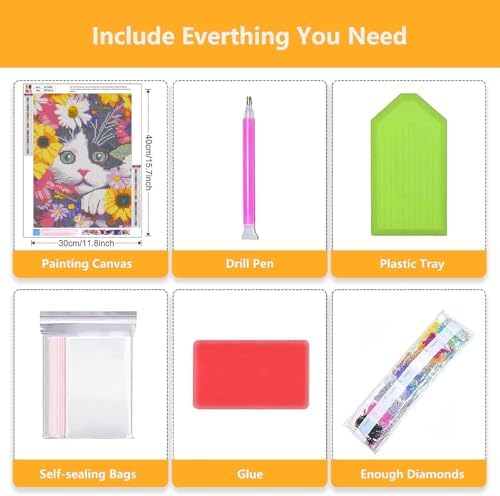 Axquilon Flower Cat Diamond Painting Kits 12X16 inch
