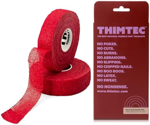 THIMTEC - The Original Thimble Tape for Hand Sewing - Fully Adjustable Nail & Finger Protector - A Smarter Alternative to Classic Knitting Thimbles - Cherry Soda, 2-Pack