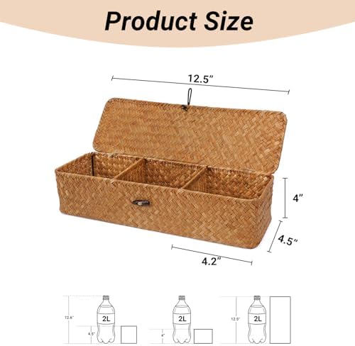 Nonam 3-Section Divided Storage Small Basket with Lid,Shelf Basket-Natural