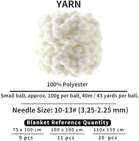 Hand-Woven Ball Yarn, 4 Pack, 380g Total, for Blankets, Cushions, and Pet Nests, Fluffy Chunky Craft Yarn (Milky White)