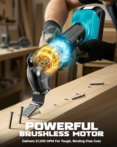 DIYtoolifz Cordless Oscillating Tool Compatible with Makita 18V, 6 Variable Speed Brushless-Motor Tool, Oscillating multi tool kit for Cutting Wood Nails Remove Grout & Sanding, Tool Only