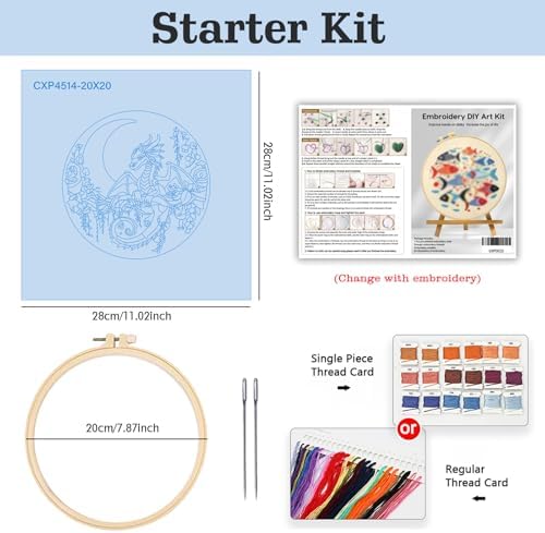 Black dragon handmade DIY embroidery kit,suitable for adult beginners,includes embroidery cloth, instructions, embroidery frame and needle and thread, suitable for holiday gifts (Blue Dragonfly)