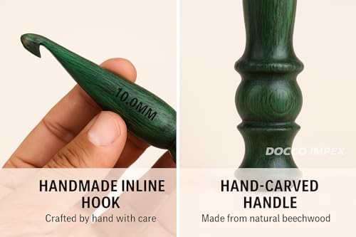 Handmade Ergonomic Wooden Crochet Hooks for Arthritic Hands (Set of 7) Needles for Yarn Accessories | Size 4 mm to 10 mm with Engraved | Yarn Tool (Green)