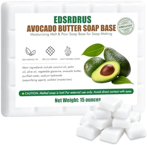 15 Ounces Glycerin Soap Base - Unscented Melt and Pour Base for DIY Crafting, Easy to Cut, Vegan and Natural, Moisturizing and Gentle on Skin, Perfect for Soap Making Supplies (Avocado Butter)