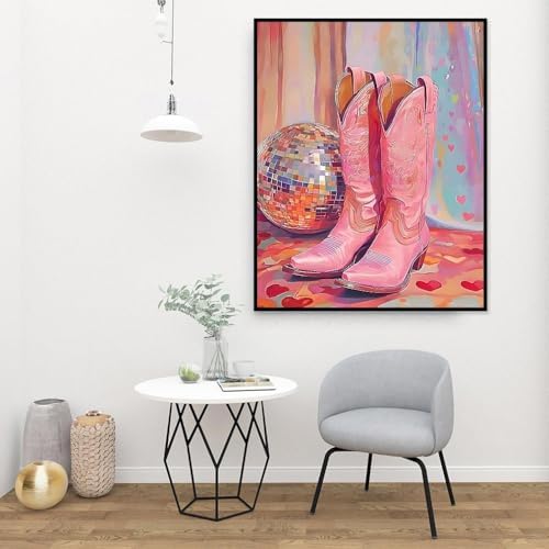 Canrichshop Vintage Boots Paint by Number Kits,Retro Disco Ball Paint by Numbers Kit for Adults Beginner Without Frame,Easy DIY Acrylic Painting for Canvas for Decor 16x20inch