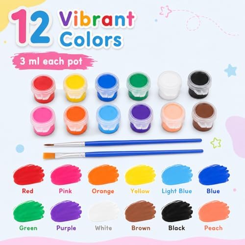 280 Pcs Washable Acrylic Paint for Kids Arts and Crafts, 20 Gouache Watercolor Paint Sets of 12 Colors for Party Classroom Painting Supplies, 20 Flat and 20 Pointed Brushes
