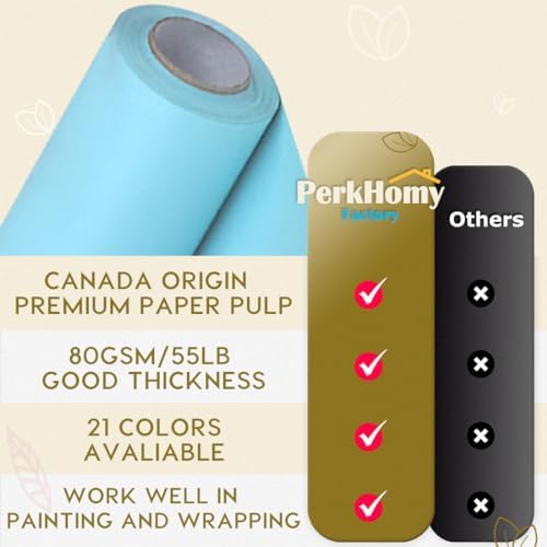 PerkHomy Light Blue Kraft Paper Roll 17.5" x 960" (80') for Gift Wrapping Bouquet Flower Art Painting Craft Writing Packaging Shipping 80GSM 55LB (Light Blue, 17.5" x 80')