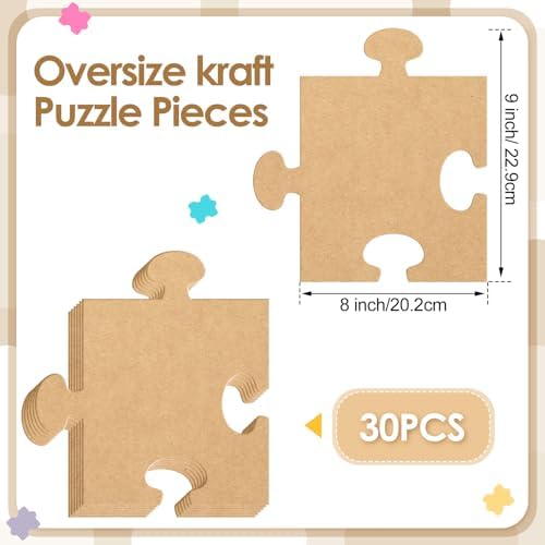 30 Pcs Blank Puzzle Pieces Kraft 8 x 9 Inch DIY Kids Adults