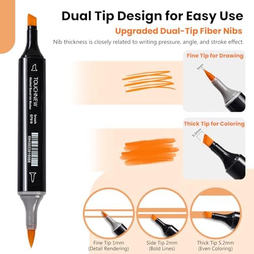 13Pcs Alcohol Markers Pure Color Series,Black Pen Barrel Dual Tip Soft Art Solid Color Markers Set for Adults Beginner Drawing Sketching (Skin Tone)