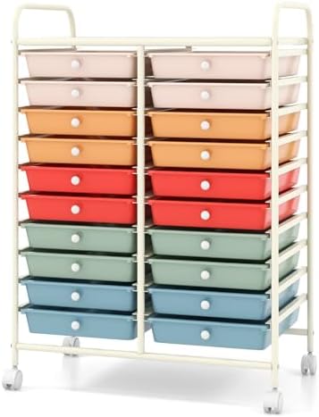 COSTWAY 20-Drawer Rolling Storage Cart, Utility Storage Organizer Cart