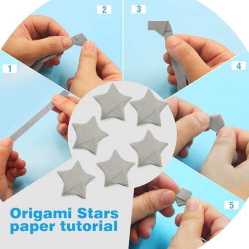 FoDau770 Solid Color Star Paper Strips - 360 Sheet, Grey