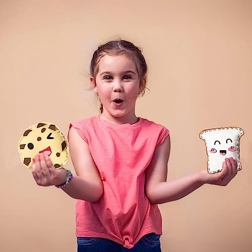 ZOIIWA 16 Sets Food Themed Sewing Kit for Kids Fun Craft for Boy Girl Age Felt Fruit Plush Craft Kit Learn to Sew Educational Beginners Sewing Stuffed Ornament for Back to School Birthday Party Gift