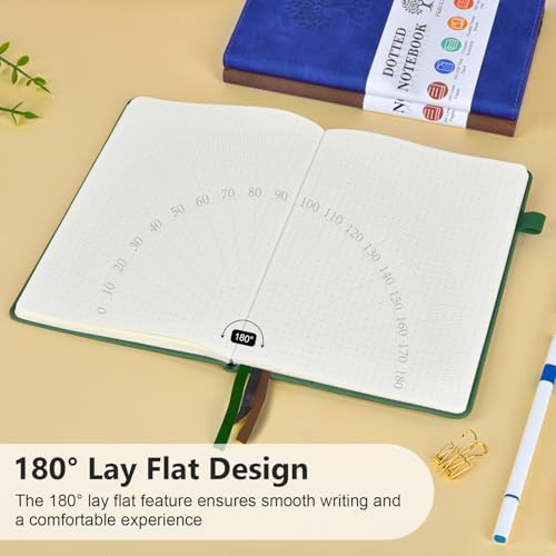 Dotted Journal 5.9"×8.5", 160 Pages Dot Grid Notebook, Bullet Journaling | Hardcover Leather Journal for Women & Men,100 Gsm Thick Paper,Medium Size, Dotted notebook for Work, School, Travel Writing
