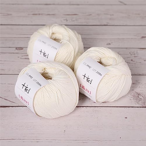 Fine Weight Knitted and Crocheted Cotton Yarn, 100% Long Staple Cotton Yarn, Baby Sports, 2 Packages of 100g/3.52oz (Per Skein 50g/162yards)-Jade White