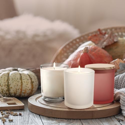SHOWIN Thick Candle Jars for Making Candles 12 Pcs,10 OZ Empty Jars with Wood Lids for Candle Making, Sample Container, Frosted White