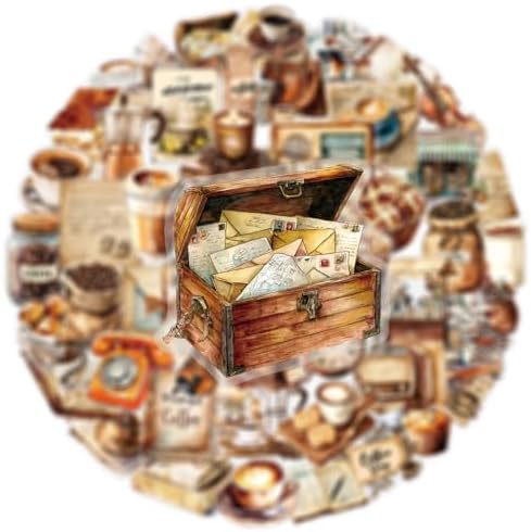 50 PCS Retro Coffee Stickers for Scrapbooking Journaling Junk Journal Scrapbook Supplies - Waterproof Transparent PET Aesthetic Decals for Resin Crafts Decorative Art Crafts (Retro-3)