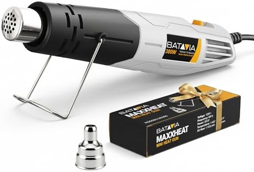 BATAVIA 380W Mini Heat Gun with 2 Temp (572°F/1022°F)+Nozzle for DIY Crafts | Uniform Heat Tech, Fast Heating, Dual Protection Fuses, 2 Temp (572°F/1022°F) for DIY Crafts, Vinyl Wrap, Shrink Tubing