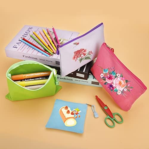 12 Pack DIY Craft Cotton Canvas Bag, Multi-Purpose Cosmetic Bag Makeup Pouches with Zipper Travel Toiletry Bag Pen Pencil Bag (Multicolor, XS) (D003)
