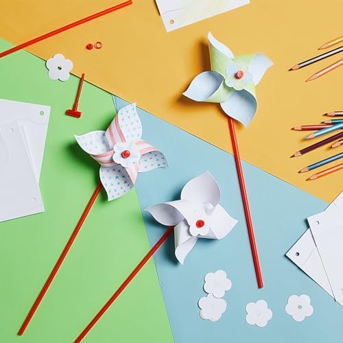 Simgoing 800 Pcs DIY Pinwheels for Kids Party Favor Paper Summer Craft Kits Bulk White Pinwheels for School Art Group Activities Scare Birds Garden Party Supplies 250th Anniversary July 4 (5.12 Inch)