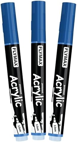 FLYMAX Blue Marker Paint Pens - Permanent Marker Pens Blue Acrylic Paint Water-Based 2.5mm Medium Tip Waterproof Quick-Drying (3 in 1Pack)